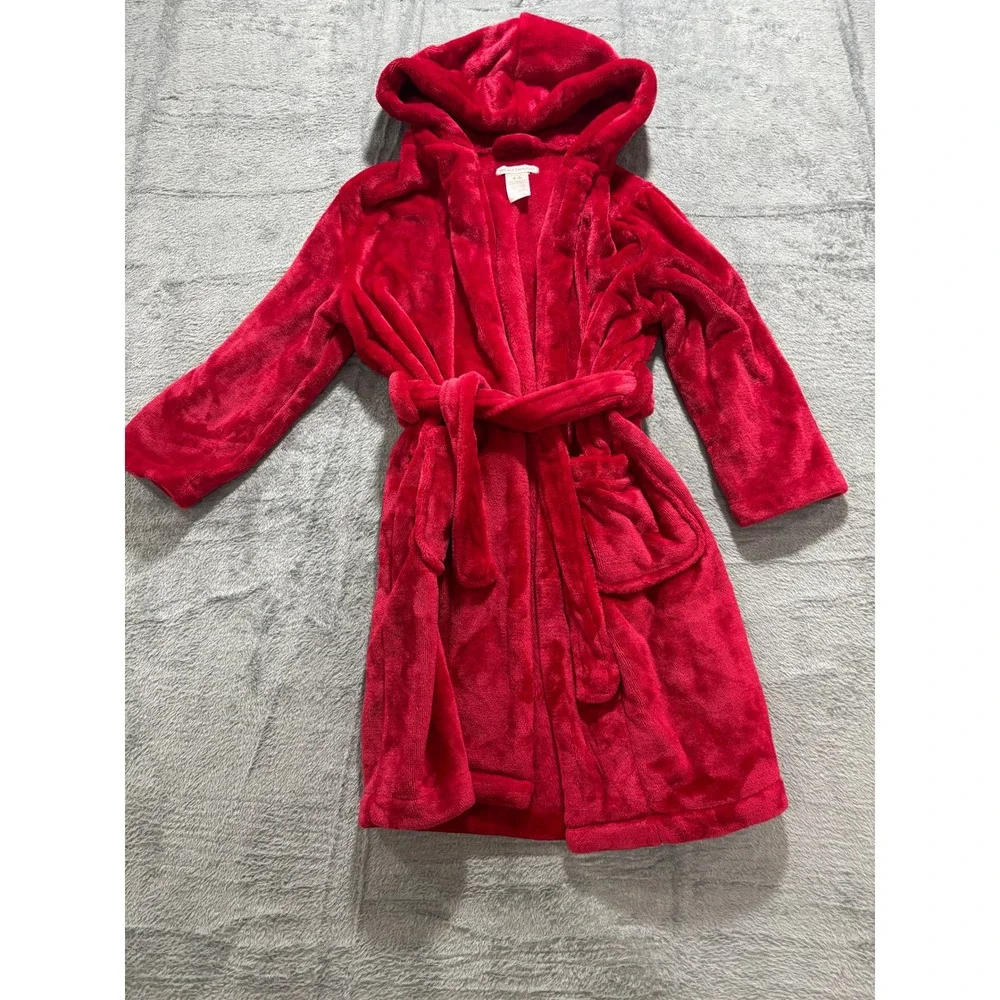 Pottery Barn Old Navy Boys 4-7 Red Robe Pizza Pajama Bundle 3pc Cozy Winter Set